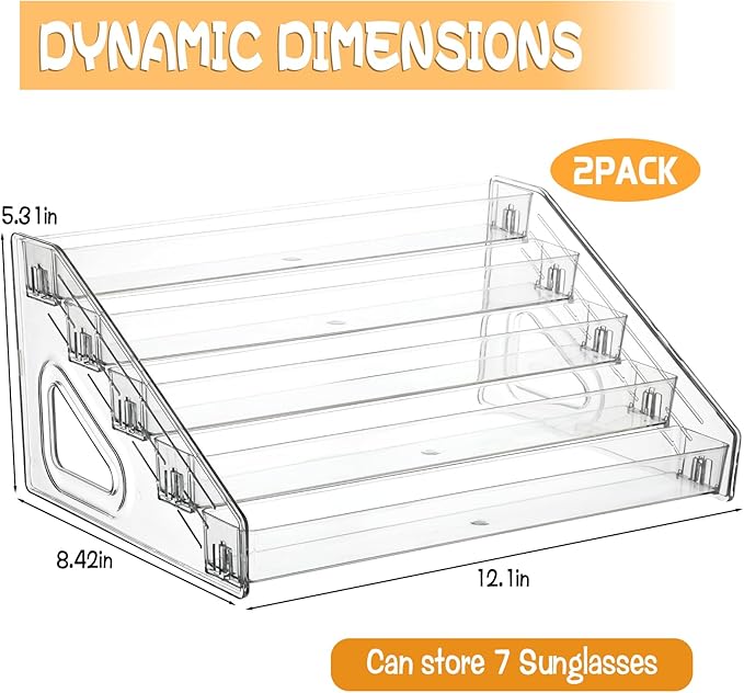 2 Pack 5 Tier Sunglass Organizer Stand, Versatile Clear Acrylic Sunglass Holder Display Stand Sunglass Storage Tray for Highlighting Glasses Makeup Nail Polish Graded Cards