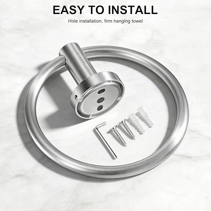 SetSail Towel Holder for Bathroom Wall Silver Towel Ring Stainless Steel Hand Towel Holder 3 Packs Towel Hanger for Bathroom Accessories, Drill Hole