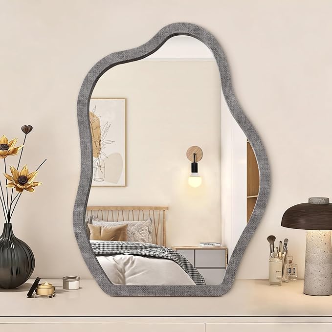 Makeup Desk Mirror Wood Frame Portable Free Standing Ornate Tabletop High Definition Countertop Mirrors with Stand for Vanity Dresser Living Room Bedroom Office Decorative