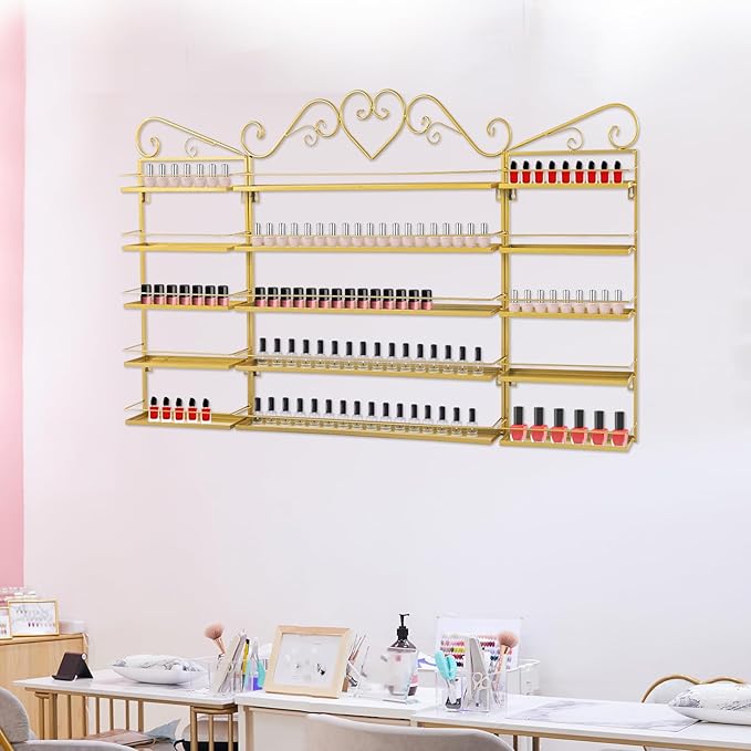 Nail Polish Organizer Wall Mounted, 3Pcs 5-Tier Nail Polish Storage Rack, Metal Nail Polish Storage Holder, Multifunctional Organizer for Essential Oil Perfume at Home Salon Spa(Gold)