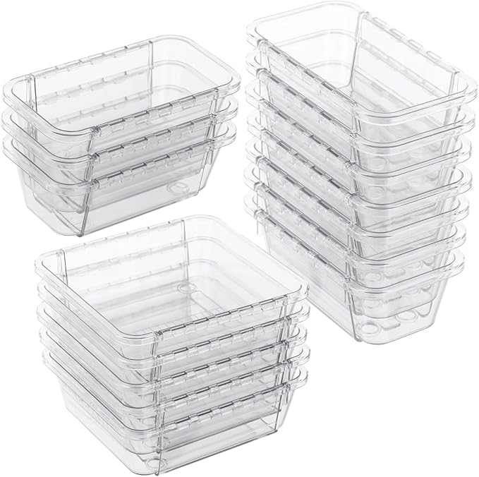 15 Pcs Extendable Clear Bathroom Drawer Organizer Trays 2-Size Adjustable Vanity Storage Box for Makeup Cosmetic Bedroom and Gadgets