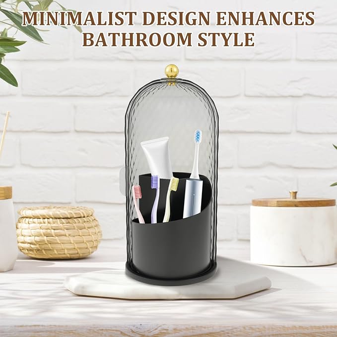 Concealed Toothbrush Holder 360?? Rotating Makeup Brush Organizer Dustproof Cosmetic Brush Container for Toothbrush Lipstick Vanity (black)
