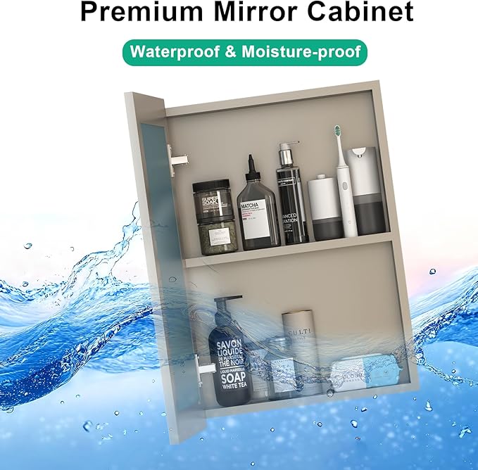32x24 Inch Bathroom Medicine Cabinet with Mirror, Pre-Assembled Bathroom Medicine Cabinets, Surface/Recessed Wall Mounted Farmhouse Large Medicine Cabinet, Sliver