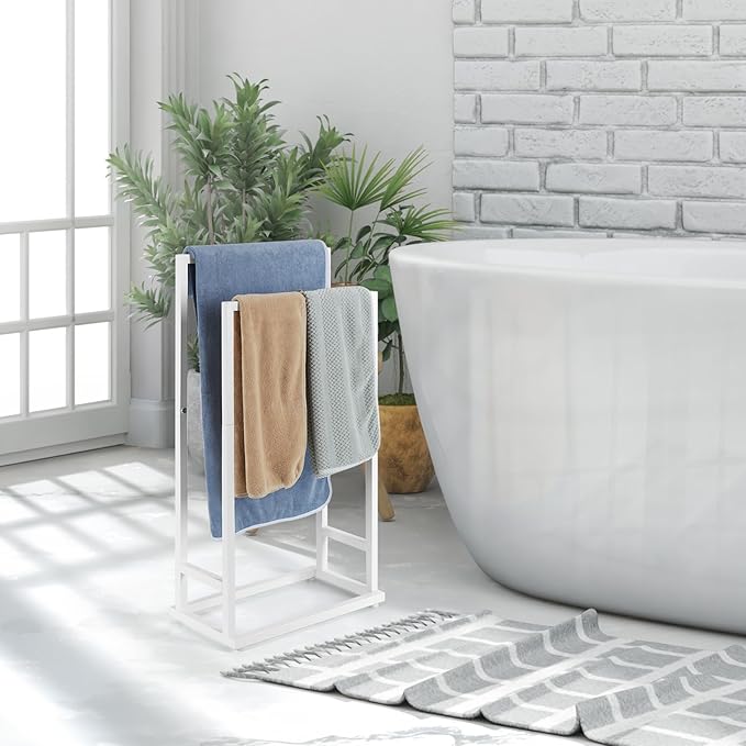 Towel Rack, 2 Tier Stainless Steel Towel Racks Stand for Bathroom, Hand Towel Drying Rack Holder, Towel Bar Stand Blanket Rack, White