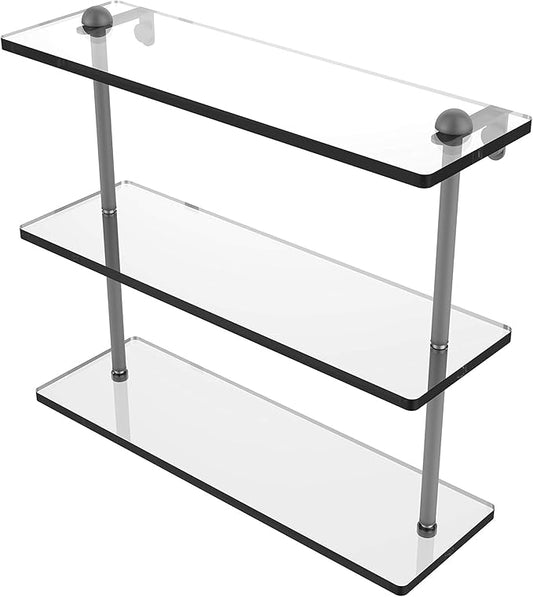 Allied Brass RC-5/16 16 Inch Triple Tiered Glass Shelf, Matte Gray