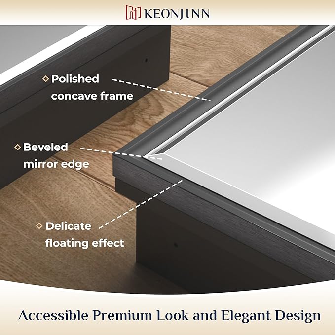 Keonjinn 20" x 26" Black Medicine Cabinet for Bathroom, Recessed or Surface Wall-Mounted Aluminum Alloy Framed Beveled Mirror with Storage, Mirrored Cabinets with 2 Adjustable Shelves for Bath Modern