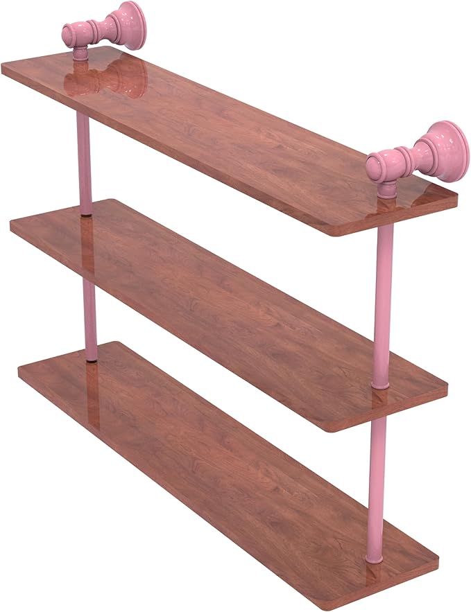Allied Brass CL-5-22-IRW-PNK Carolina Collection 22 Inch Triple Wood Shelf, Pink