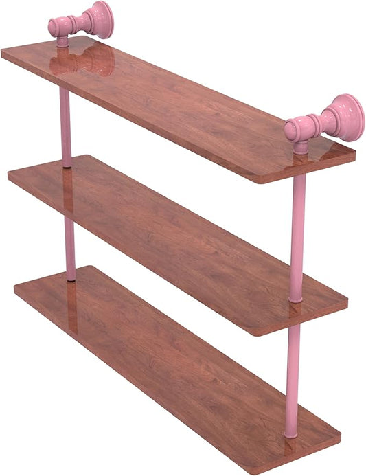 Allied Brass CL-5-22-IRW-PNK Carolina Collection 22 Inch Triple Wood Shelf, Pink