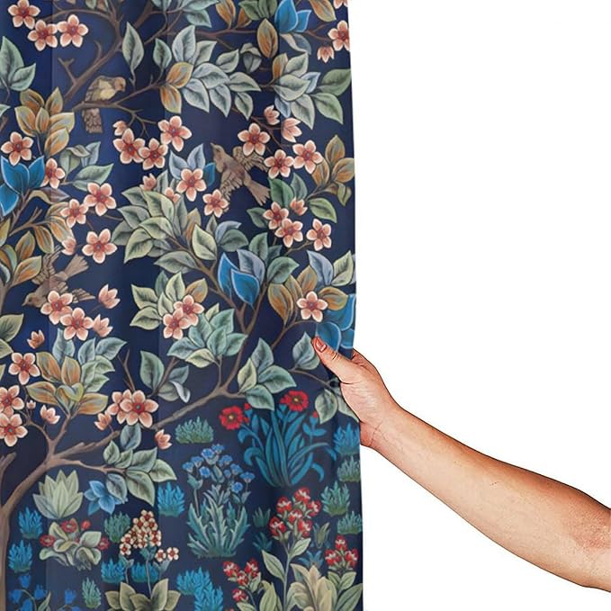 William Morris Floral Shower Curtain,Watercolor Vintage Flower Art Style Shower Curtain Set 72"×72" Inch