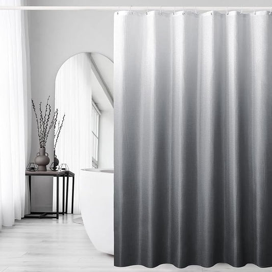 Gibelle Grey Shower Curtain, Waffle Weave Textured Ombre Shower Curtain for Bathroom, Gray Gradual Fabric Shower Curtain Set with Hooks, Water Repellent and Machine Washable, 72 x 72
