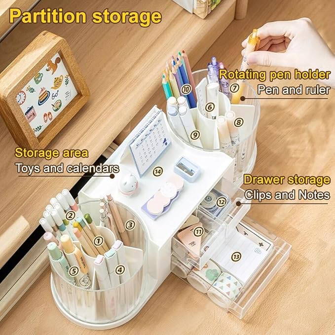 360 Rotating Makeup Brush Holder with 3 Drawers, Makeup Organizer Countertop with 10 Slots Pencil Holder,Hair Comb Holder for Vanity (Pink (3 Drawer))