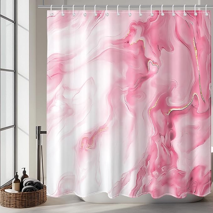 Mocsicka Shower Curtains for Bathroom, Pink Marble Shower Curtain for Bathroom, Pink and White Shower Curtain Modern Art Decor Waterproof Fabric Bath Curtain for Modern Bath Decor, 72 X 72 Inch