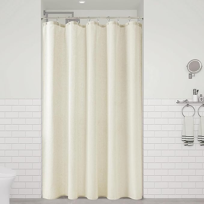 Naturoom Ivory Linen Shower Curtain, Cloth Textured Fabric Shower Curtain Set with Hooks, Simple Elegant Modern Farmhouse Country Ultra Thick Bath Curtains for Bathroom,Water Repellent,60x72
