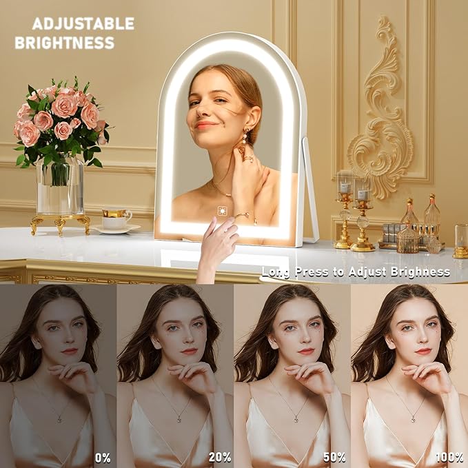 Gvnkvn 14" Elegant LED Vanity Mirror with 3-Color Adjustable Lights, Lighted Makeup Mirror 360° Rotating Stand & Touch Control - Perfect Makeup Gift for Women