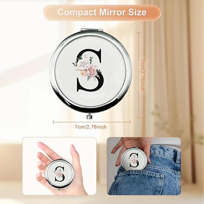 JEKUGOT Monogram Compact Mirror, Personalized Gifts for Women and Girls, Small Pocket Mirror, Personalized Compact Mirrors for Girls, Sister, Wife, Mothers, Birthday Gifts - S