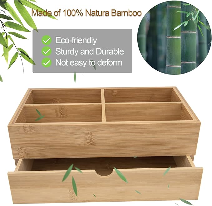 BOOTOP PIN Bamboo Makeup Organizer with Drawers for Countertop, Dresser, Bathroom Skincare