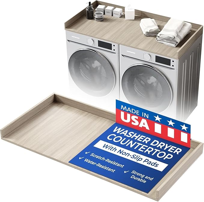 OfficeSimpli Washer Dryer Countertop, Made in USA, Non-Slip Pads, Laundry Room Wood Topper, Washer Dryer Cover for Top, Laundry Countertop, Laminate Finish (Rustic Oak, Extra Large (30" x 58"))