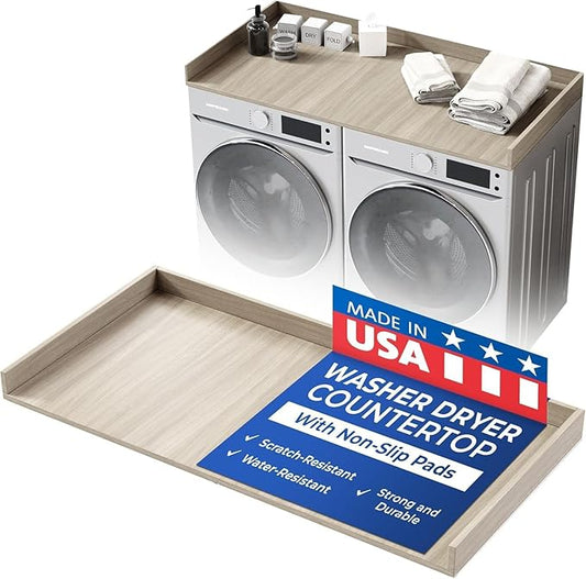 OfficeSimpli Washer Dryer Countertop, Made in USA, Non-Slip Pads, Laundry Room Wood Topper, Washer Dryer Cover for Top, Laundry Countertop, Laminate Finish (Rustic Oak, Extra Large (30" x 58"))