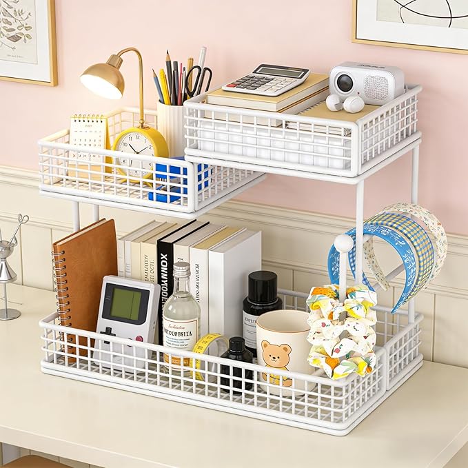 Makeup Organizer Countertop for Vanity, 3 Tier Metal Bathroom Countertop Organizers Skincare Storage Holder Perfume Cosmetic Display, Multi-Use Storage Rack for Bathroom, Kitchen & Bedroom (White)