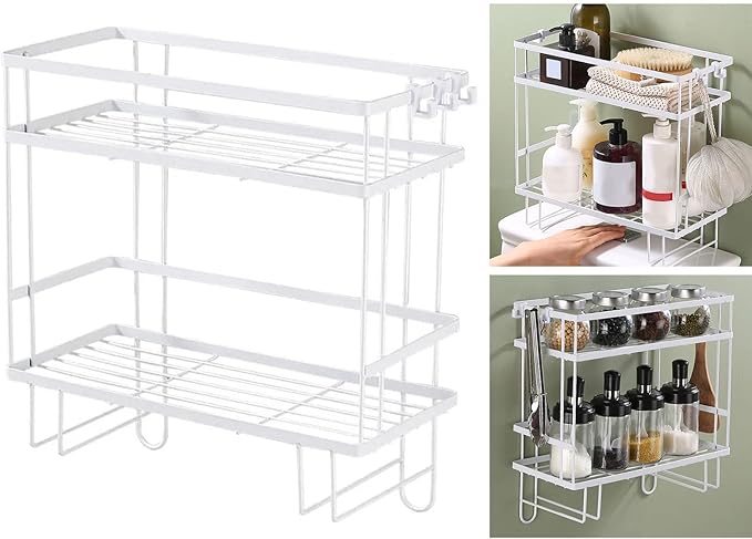 Fafeicy Toilet Shelf, Iron Material, Large Capacity Bathroom Organizer for Toilets, and NailFree Installation, Ideal for Bathroom Storage (Double Layer White)