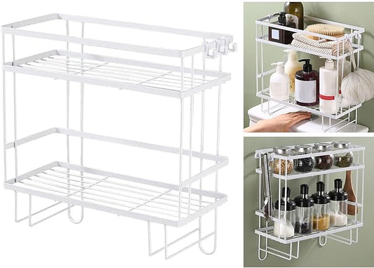 Fafeicy Toilet Shelf, Iron Material, Large Capacity Bathroom Organizer for Toilets, and NailFree Installation, Ideal for Bathroom Storage (Double Layer White)