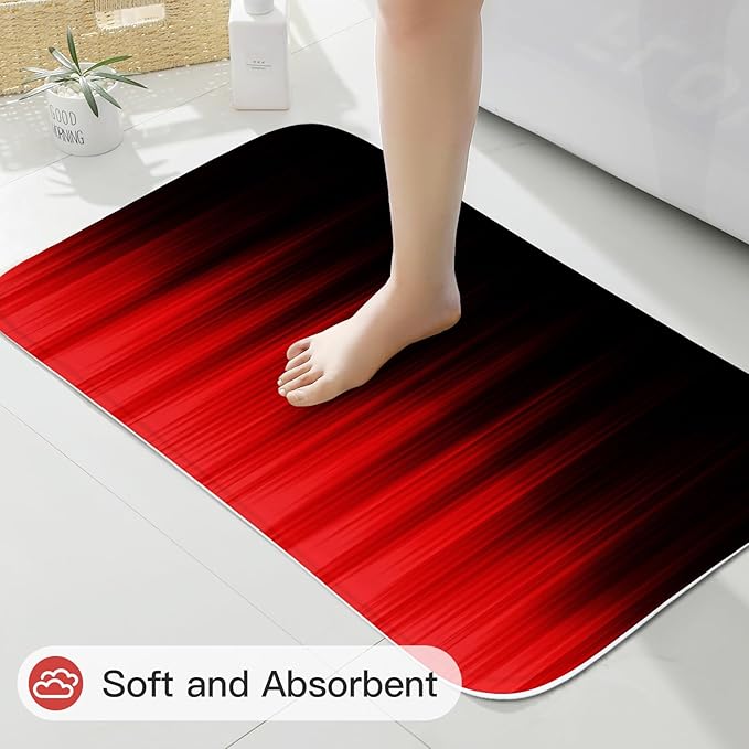 Litabel 4 Pcs Red and Black Gradient Shower Curtain Set with Rugs and Toilet Lid Cover, Modern Simple Waterproof Fabric Bathroom Set, Ombre Stripe Gothic Abstract Bathroom Decor Set Accessories