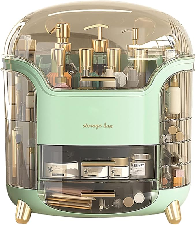 Portable Light Luxury Series Multi-Function Make Up Case Dustproof Cosmetic Storage Box,Cosmetics Skin Care Products Jewelry Organizer Case Lipstick Box - Green
