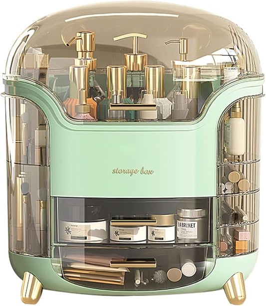 Portable Light Luxury Series Multi-Function Make Up Case Dustproof Cosmetic Storage Box,Cosmetics Skin Care Products Jewelry Organizer Case Lipstick Box - Green