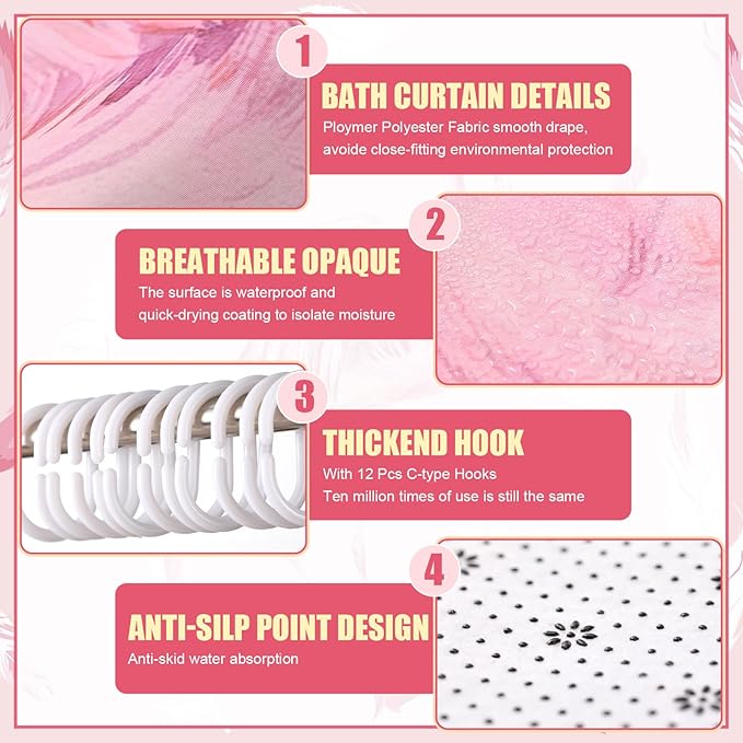Nuanchu 6 Pcs Flamingos Shower Curtain Set with Rug Pink Flamingos Bathroom Sets with Shower Curtain Bath Mat U Shaped Mat Toilet Lid Cover 2 Bath Towels and 12 Hooks Summer Bathroom Decor