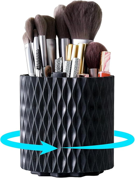 Makeup Brush Holder Organizer, 360?? Rotating 5-Slot Make up Brushes Cup for Cosmetic, Lipstick, Hair Brush Holder - Spinning Vanity Countertop Caddy for Bathroom, Dorm & Office, Black