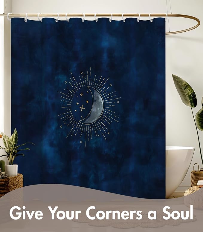MAMUSE Shower Curtain for Bathroom - Cute Aesthetic Decorative Modern Girly Unique Girls Design Pretty Women Waterproof Fabric Cloth Cortinas de Baño Bathtub 72 x 72 Inch, Blue Moon