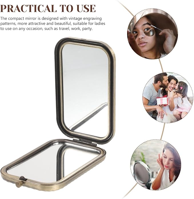 1pc Vintage Double-Sided Foldable Makeup Mirror Compact Portable Travel Cosmetic Mirror for Women High-Definition Present