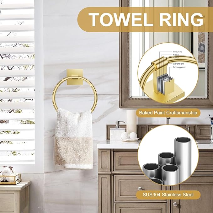 10 Pieces Brushed Gold Towel Bar Set, Double Dase Toilet Paper Holder Bathroom Hardware Set, 23.6 Inch Stainless Steel Towel Rack for Bathroom Wall Mounted