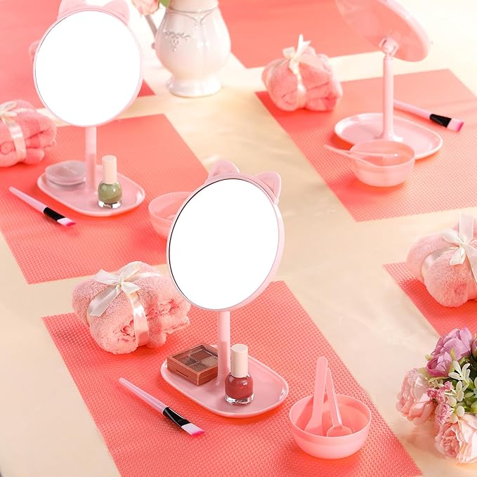 CroBlissful 8 Pcs Spa Party Supplies Mirror Pink for Sleepover Favors Makeup Mirror for Spa Sleepover Slumber Birthday Party