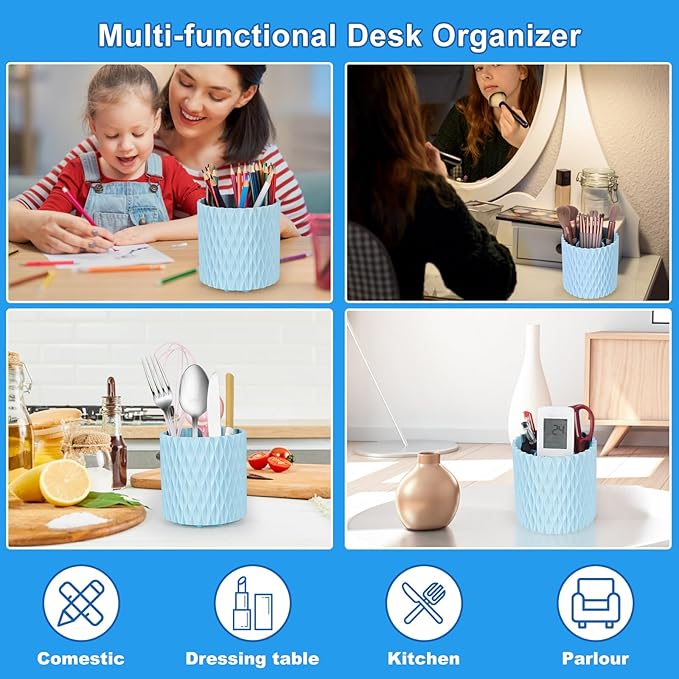 Makeup Brush Holder Organizer-360?? Rotating Makeup Brush Storage,Pencil Pen Holder Cup,Desk Accessories,5 Slot Make up Brushes Cup, for Vanity Desktop Bathroom Countertop (Light Blue)