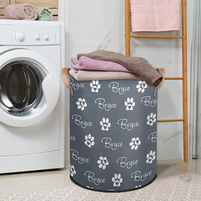 Custom Paw Print Laundry Hamper, Personalized Laundry Baskets with Handles Dirty Clothes Hamper Storage Basket