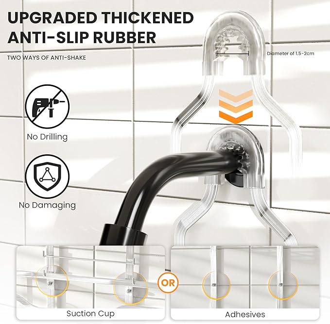 Hanging Shower Caddy Over Showerhead, 2 Tier Rustproof Bathroom Shower Organizer, No Drill Shower Rack with Soap Dish, Toothbrush Holder and 12 Hooks,Silver