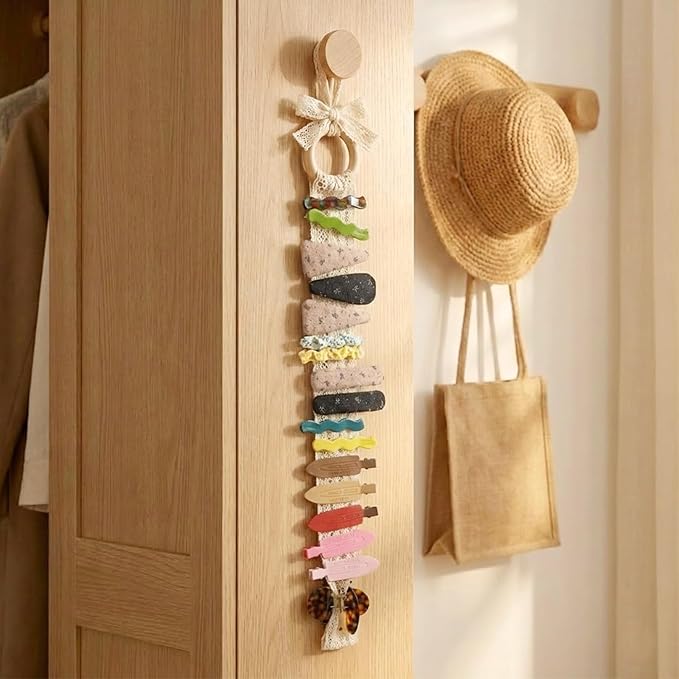 Hair Clip Storage Organizer 2 Pack, Boho Lace Hanging Hair Clip Holder for Wall & Vanity, Aesthetic Claw Clip Display for Bedroom Closet, Bathroom