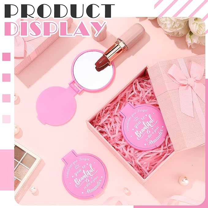 18 Pcs 2.76 Inch Inspirational Compact Mirror Bulk Women Small Gifts Graduation Party Favors Purse Mirror Pocket Mini Stuffer Items for Adult Coworker Cheerleader Employee (Pink)
