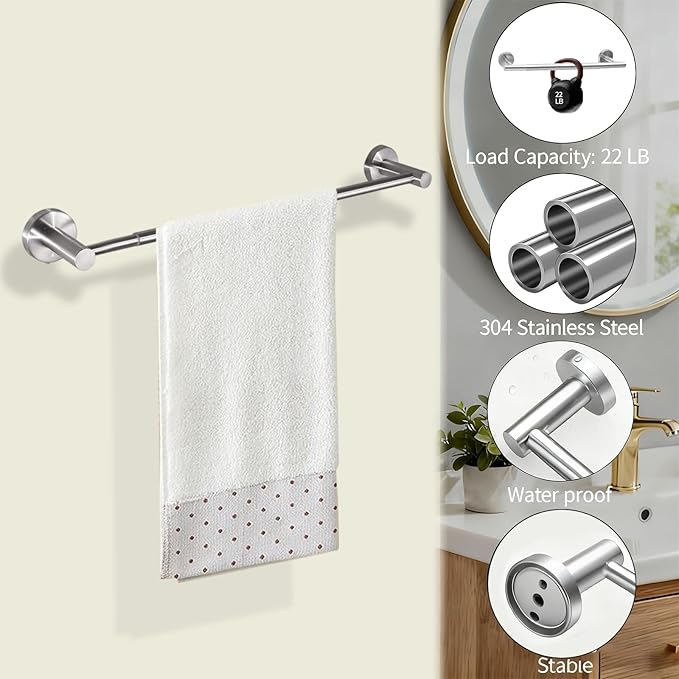 Towel Racks for Bathroom,Adjustable Single Towel Bar(16inch-25.5inch) Sturdy and Rustproof Towel Bar Wall Mounted for Bathroom Kitchen Washroom (C-Silver)