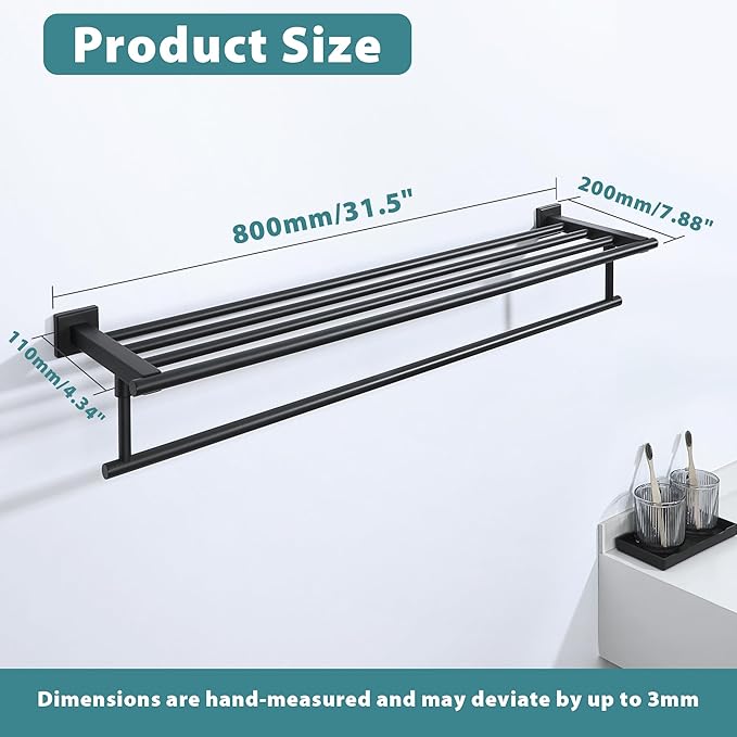 Alise 32 Inch Towel Racks for Bathroom Wall Mounted,Bathroom Towel Rack with Tower Bar,Double Towel Racks for Bathroom,SUS304 Stainless Steel Bathroom Towel Holder Matte Black