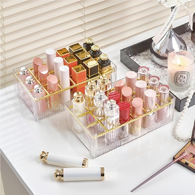 18 Grids Lipsticks Organizer, Clear Acrylic Lip Gloss Holder and Storage Display Case for chapstick, Lip Balm, Makeup (1 Pack)