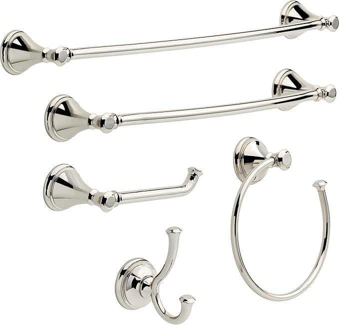 DELTA Cassidy 18 inch Glass Shelf With Towel Bar, Polished Nickel, Bathroom Accessories, 79710-PN