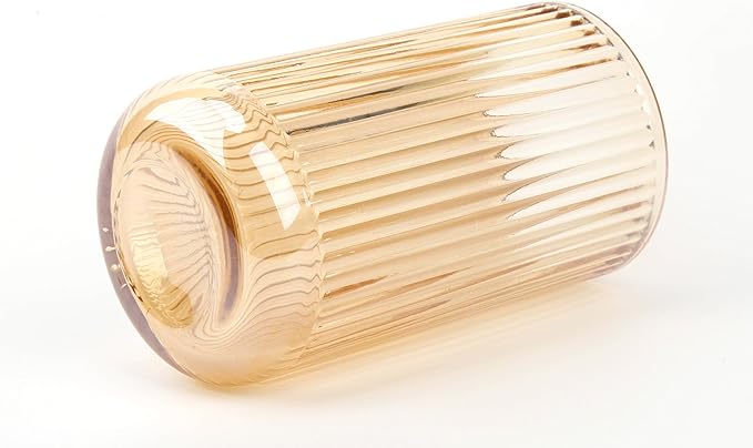 Crystal Glass Makeup Brush Holder, Vintage Striped Design, Thickened Glass Organizer Cup, 7.2cm x 13cm, Clear Amber