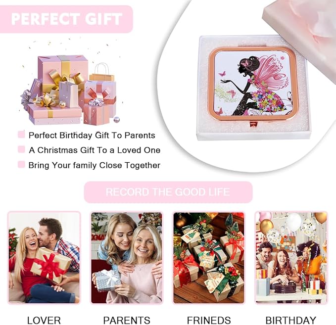 Pocket Mirror for Women Small Travel Mirror Magnifying Purse Mirror Compact Unique Gift Rose Gold
