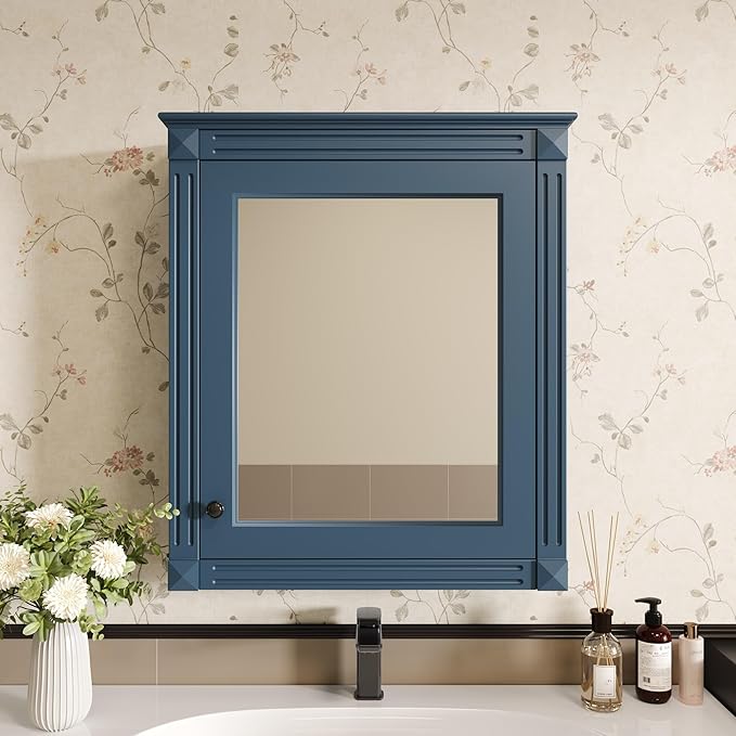 24'' x 27'' Wall Mounted Bathroom Storage Cabinet with Mirror, Medicine Cabinet with Height Adjustable Shelf, Over The Toilet Space