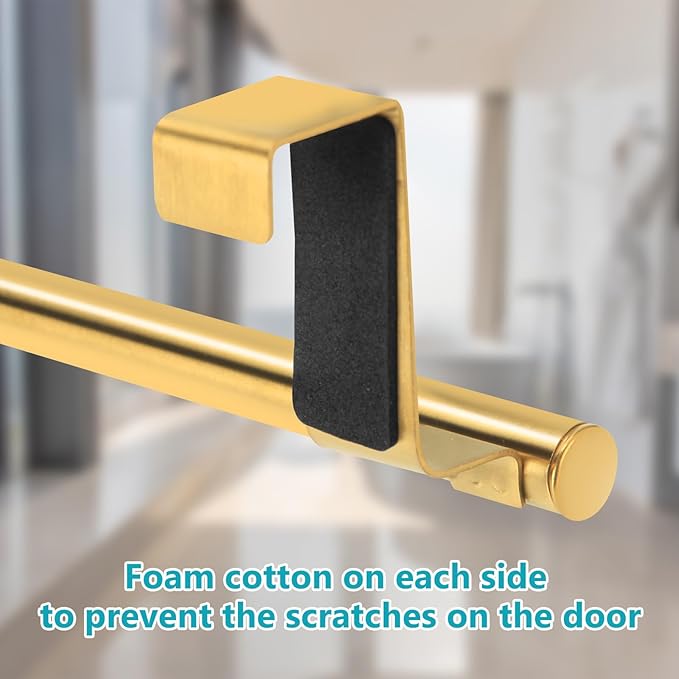 Over Cabinet Towel Holder, Stainless Steel Adjustable Length Over Cabinet Door Kitchen Towel Bar. Dish Towel Holder Hanger Suitable for Cupboard,Door,Cabinet,Laundry. Gold