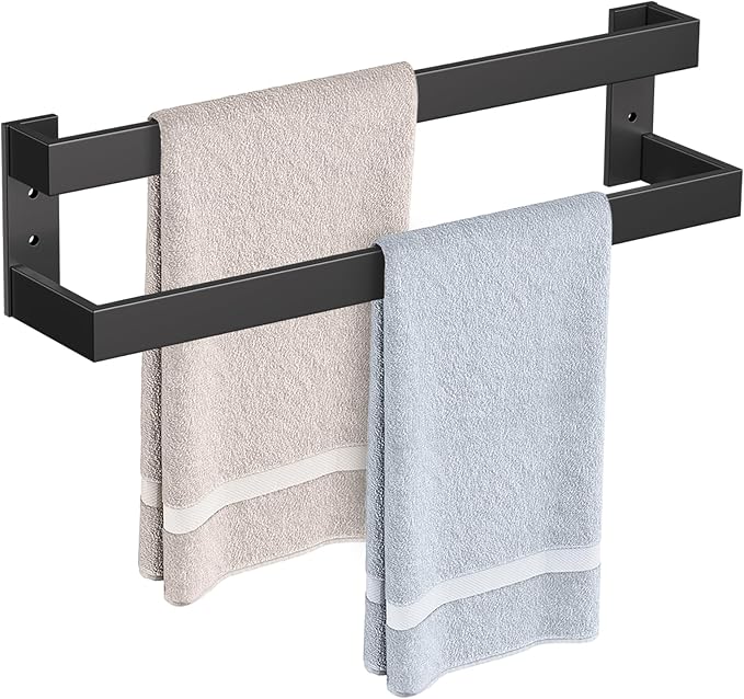 TNOMS Double Towel Bar,Towel Holder for Bathroom Stainless Steel Towel Rack Wall-Mounted Bathroom Towel Bar 24-Inch Bathroom Hardware Accessories,Matte Black
