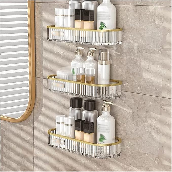 Bathroom Shelf, Plastic storage rack Simple toiletries storage rack Three-layer wall mounted transparent plastic storage rack No punching Simple toilet storage rack ,Wall Shelves for Bathroom(Clear)