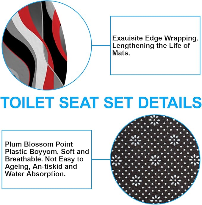 beifivcl 4Pcs Red Shower Curtain Sets with Non-Slip Rugs, Toilet Lid Cover and Bath Mat, Black and Gray Bathroom Decor Set Accessories Fabric Waterproof Shower Curtains with 12 Hooks, 72 x 72 Inch